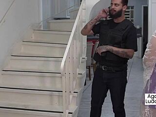 Police Bust Party Catching Two Brunettes Deepthroating Cock