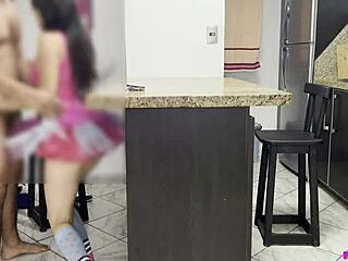 Innocent stepdaughter sits on her father-in-law's lap for a fun game