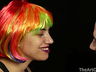 Wife In Colorful Wig Receives Facial After Clothes Ripped