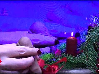Mrs. Santa Claus Contemplates Hubby's Handjob with Peephole Fingering