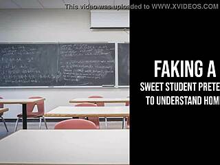 The sweet student pretends not to understand to stay after class for erotic fun