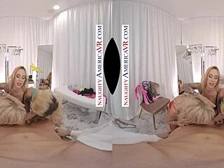 Sarah Jessie shares thick dick with friends in dressing room lingerie