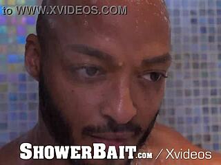 Showerbait big dick interracial shower fuck with facial.