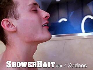 Showerbait big dick interracial shower fuck with facial.