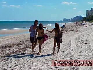 Lingerie bondage with big tit rough sex for excited young tourists 😏