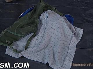 Glorious brunette slave uses vibrator for bdsm