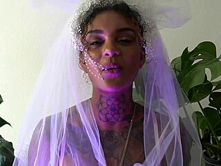 Leah Michelle gives jerk off instructions on wedding night with dildo and cum