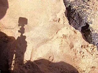 German blonde girlfriend gives blowjob to friend on beach and gets cum in mouth