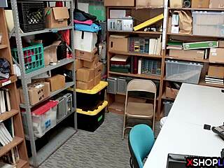 Redhead busty shoplifting teen refuses to cooperate with monster cock in office reality