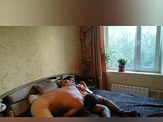 Mature BBW wife bends over for homemade fingering and handjob in stockings and lingerie