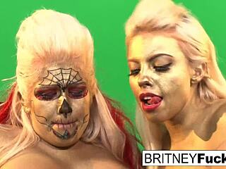 Gold painted lesbian pornstars with big tits and ass