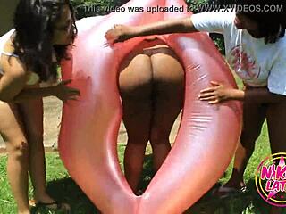 no pants party with charlie rae, nikki lately, and xaya lovelle in public outdoor setting