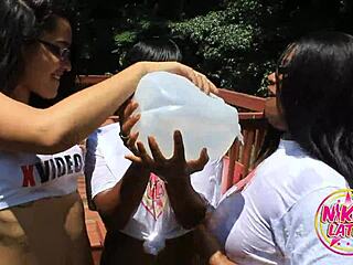 no pants party with charlie rae, nikki lately, and xaya lovelle in public outdoor setting