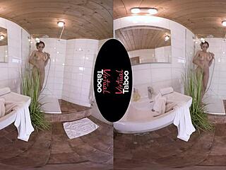 Virtual taboo - Shower turns into steamy brunette masturbation session