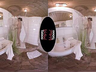 Virtual taboo - Shower turns into steamy brunette masturbation session