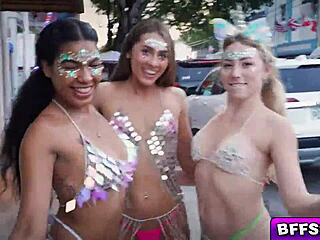 Hey, teen besties bang their lucky guy in a wild foursome with fingering and more!