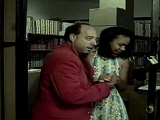 Ebony girl doesn't want to lose her job, so she gets a cumshot after blowjob.