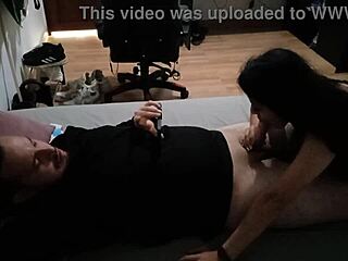 This homemade video features a busty MILF giving a sloppy blowjob while cleaning