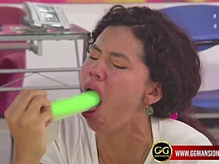 sweet brunette babe enjoys dildo and masturbation at ggmansion