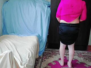 sissy crossdresser shemale rocks pink shirt and mini skirt with big butt 😘