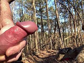 זקן מציג זין ביער לאורגזמה חוץ