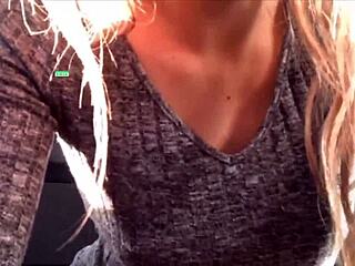 Russian webcam babe with small tits masturbating her tight pussy close-up in the car.