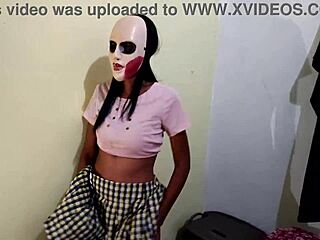 Brunette student skips class for Halloween homemade porn fun