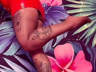 Teasing Moves in Pantyhose and Latex Dress