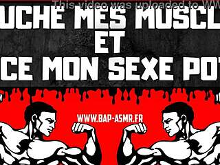 French bodybuilder seduces with muscular bareback moaning.