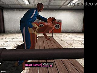 wife washes husband's shirts in the laundry room