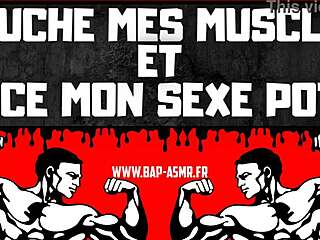 French bodybuilder seduces with muscular bareback moaning.