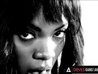 Devil's Gangbangs - Hot Ebony Ana Foxxx Gets Her Mouth and Pussy Worked in Intense Group Action