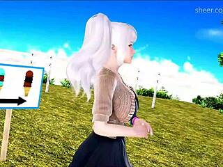 Fanora's first hard cock sighting in shower leads to an accidental handjob in Mythic Manor