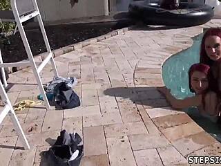 Thick pals engage in hardcore threesome taboo group action.