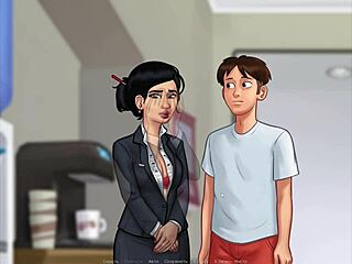 Komplett gameplay - Summertime Saga del 43, med russisk milf cowgirl knepping på jobb