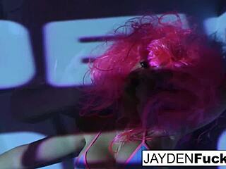 Jayden indulges in sexy nude masturbation, showcasing her big tits and ass in a solo scene.