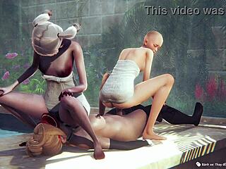 Аниме хентай с парнем, играющим с тремя девчонками сразу в 3D порно