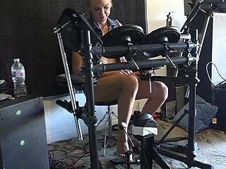 Blonde Model Pumps Pedals Barefoot In Fetish Scene