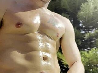 Girl oils up and masturbates in public park