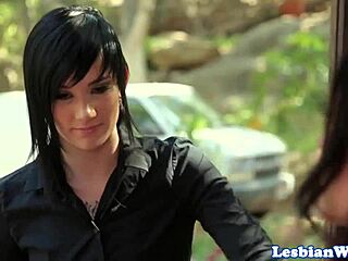 Lesbian babe uses strapon to fuck shaved pussy at home