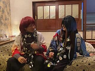 Japanese wife in costume delivers shocking deepthroat on Halloween night