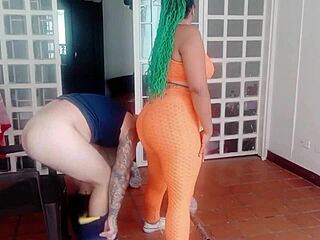 Big ass ebony amateur gets hardcore interracial pounding in the backyard with instructor.