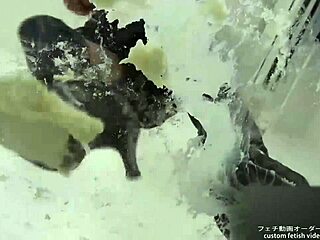 foodcrush fetish asian japanese stomping noodles in boots and shoes