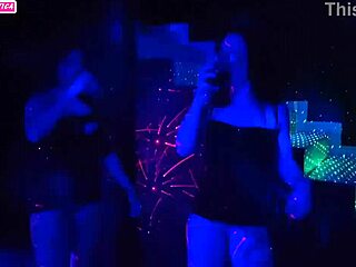 Lesbian group finds big cock friend after party for intense banging and cumshot