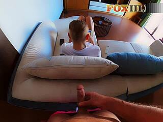 Hey, I almost got caught masturbating and cumming on my girlfriend's head while she played games!