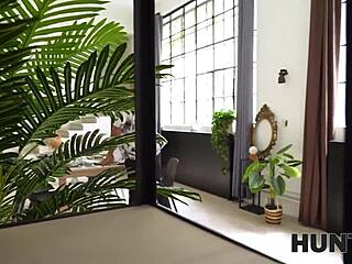 The old european guy watches his blonde wife cheating with tattooed lover in pov