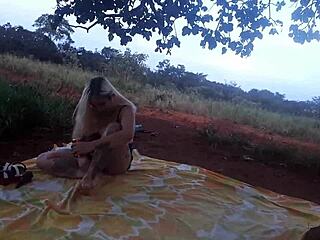 Blonde teen fucked with monster cock on public road