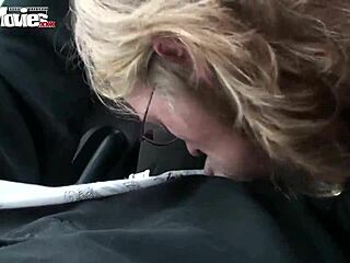 Blonde amateur mommy in stockings gets blowjob and masturbates to orgasm