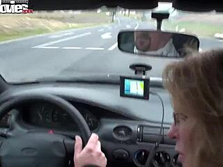 Blonde amateur mommy in stockings gets blowjob and masturbates to orgasm