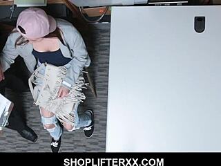 brunette tiny 18+ teen hayden hennessy caught shoplifting and gets fucked by monster cock